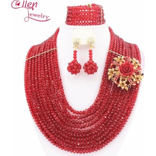 Fashionable African Nigerian Wedding bridal beads Jewelry Set African style Crystal beaded necklace women Jewelry set WS4381