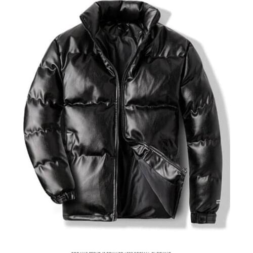 Mens winter leather jacket PU leather cotton coat Stand-up collar warm and windproof leather jacket Loose sports top