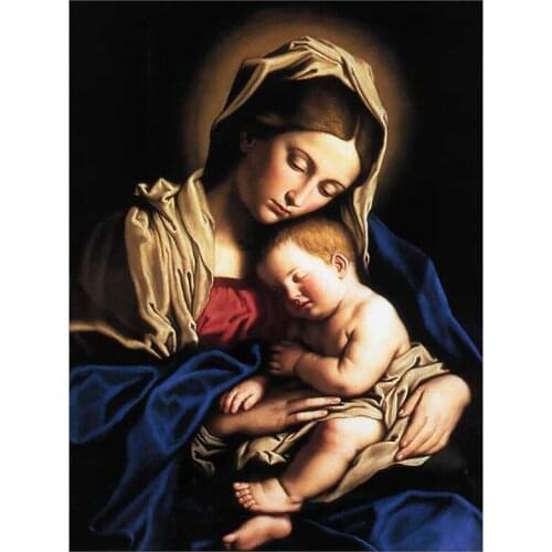 DIY Diamond Virgin And Child Painting Diamond Embroidery Round Resin Diamond Cross Stitch Home Wall Decor 30X40cm