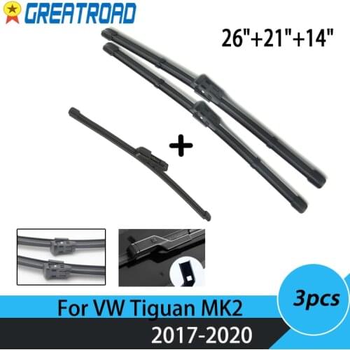 Wiper Front & Rear Wiper Blades Set For VW Tiguan MK2 2017 2018 2019 2020 Windshield Windscreen Window 26"+21"+14"