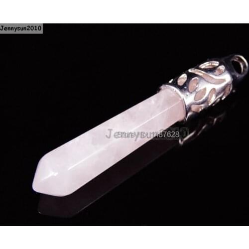 Natural Rose Quart-z Gems Stones Long Hexagonal Pointed Healing Reiki Chakra Pendant Beads Necklace Earrings 10Pcs/Pack
