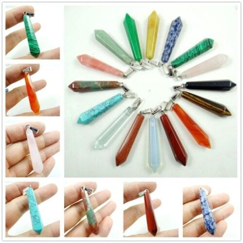 Natural stone Turquoises Quartz Crystal Opal Hexagonal column Pendant for diy Jewelry making necklace Accessories