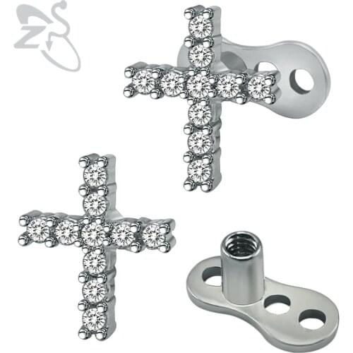 2017 New Cross Shape Crystal Micro Skin Diver Dermal Piercing Titanium Top Dermal Anchor Jewelled Piercing Surface Body Jewelry