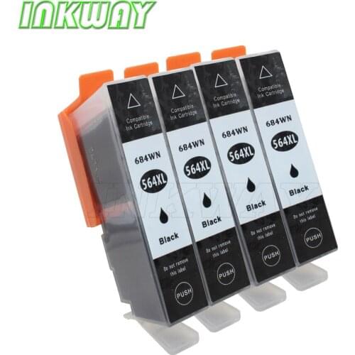 INK WAY 4 PCS New Compatible Ink Cartridges for HP 564XL BK with APEX high yield chips for Photosmart 6510 6512 6515