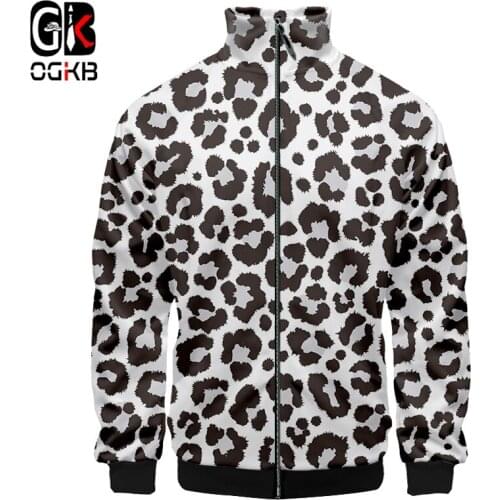 OGKB Zip Stand Collar Jacket Sweatshirts Slim 3D Jacket Printed Snow Leopard Plus Size 5XL Clothing Homme Autumn Coat Pullover
