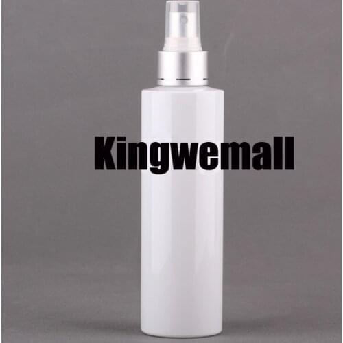 Wholesale 300pcs/lot Capacity 200ml Empty PET White Bottle with Matte Silver Sprayer For Cosmetic Packaging FWJ16