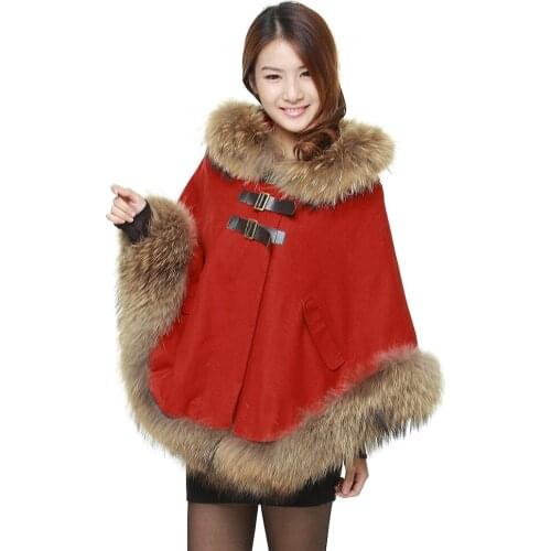 MAOMAOKONG2020 autumn and winter raccoon fur coat female shawl plus size womens big red cloak cloak woolen coat