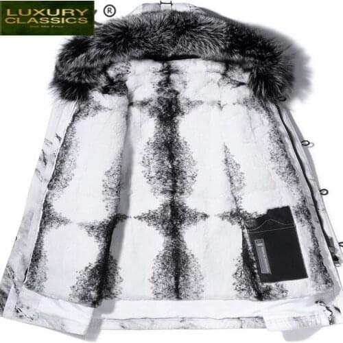Coat Fur Winter Real Men Rabbit Fur Liner Parka 2021 Streetwear Thick Warm Long Jacket Large Fox Fur Hooded Hiver S-N2331
