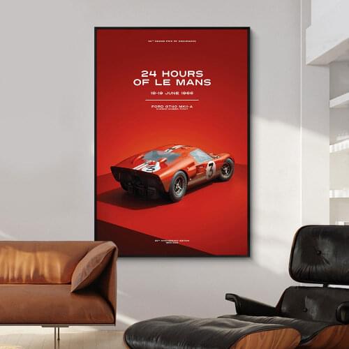 Ford GT 40 24 Hours Of Le Mans June 1966 Poster On Canvas Print Wall Art Picture For Living Noom Home Decoration Frameless