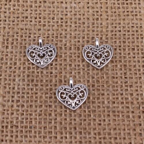 28pcs Hollow Heart Shaped Love Charms 16x14mm Antique Silver Color Pendant for DIY Jewelry Making Findings Handmade Craft 3342