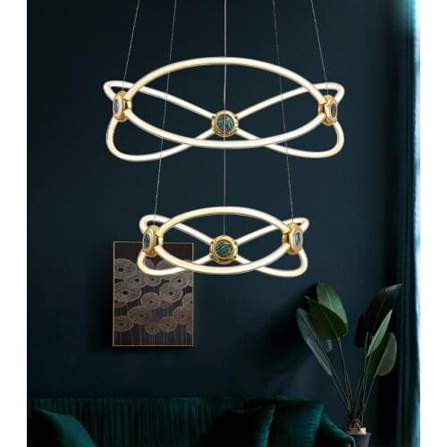 Simple living room chandelier creative design restaurant light in the bedroom villa duplex building ring shell crystal lamp