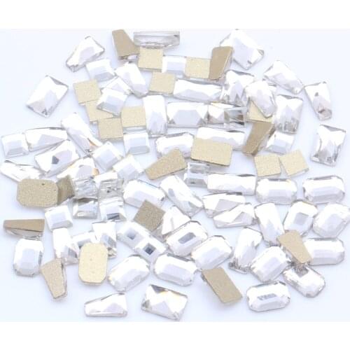20pcs Crystal AB Nail Flatback Rhinestone Super-Flash Trapezoidal Rectangular Square Transparent Water Drill Used With Color