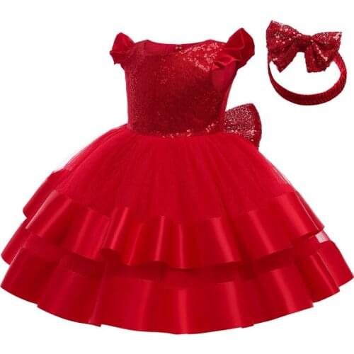 Christmas Costume Autumn New Double Sequins Baby Girls Banquet Princess Dresses For Girls Evening Cupcake Dresses Send Hair Band
