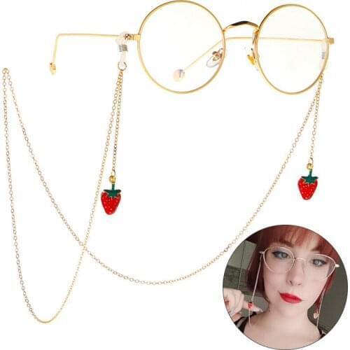 Multiple Styles Gold Metal Eyeglass Chains with Pendant Strawberry Cross Flower Reading Glasses Cord Holder Neck Strap Rope
