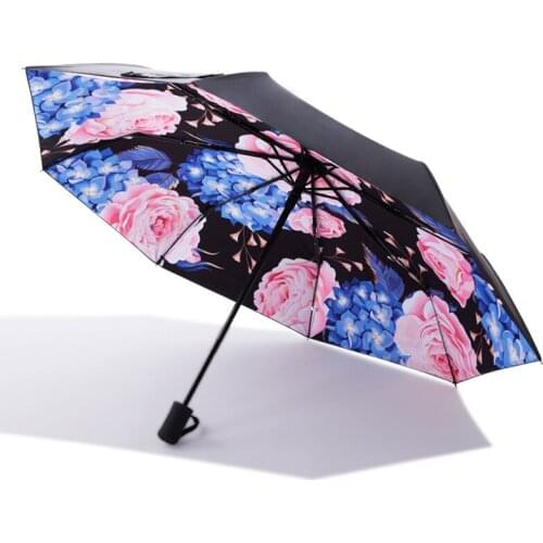 Folding umbrella Flower umbrella UV protection Sun protection Three-folding Umbrella Summer Hot Small Black Umbrella
