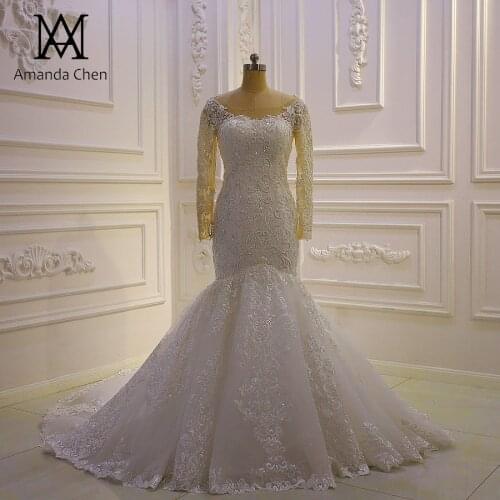 Brautkleid Long Sleeve Lace Appliques Plearls Wedding Dress