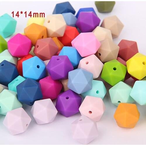 TYRY.HU 50pcs/lot Silicone Icosahedron Baby Teether Teething Beads For Necklace BPA Free Baby Teeth Toy Silicone Beads 14mm