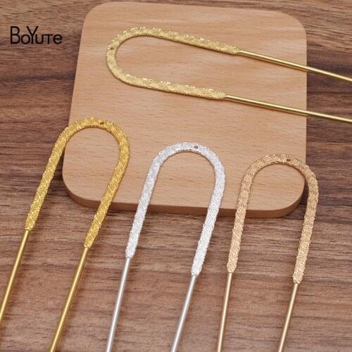 BoYuTe New Arrive (5 Pieces/Lot) 32*137MM Metal Brass U-shaped Hair Stick with Holes Handmade Diy Hair Accessories Materials