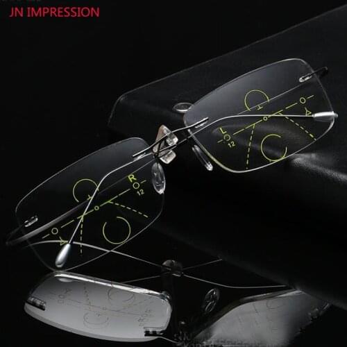 JN IMPRESSION Ultralight Rimless Eyewear Smart zoom Titanium Progressive Multifocal Reading Glasses Men Presbyopia Hyperopia