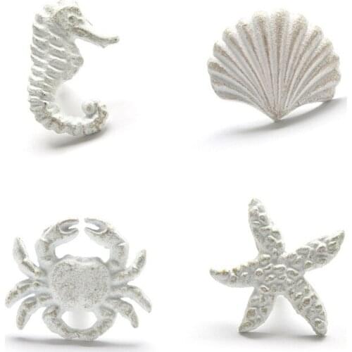 Vintage Iron Art Crab Starfish Shell Shape Door Knob Cabinet Wardrobe Single Hole Pull Handle Drawer Children Room Handle