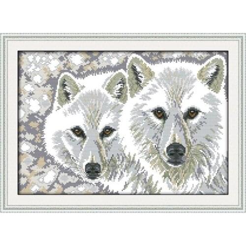Wolf Brothers Animal Pattern 11CT 14CT Calico Cross Sewing Embroidery Cross Stitch Kit Snow Wolf Hand Embroidery Decoration