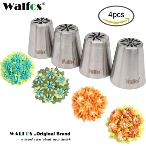WALFOS 4pcs/lot Metal Stainless Steel Cutters Professional Cake Decorators Russian Pastry Nozzles Piping Tips for Kitchen Baking