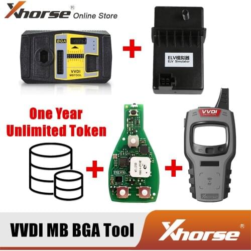 Xhorse V5.0.5 VVDI MB Tool For Benz Key Programmer Get 1 Year Unlimited Token+Mini Key Tool+Xhorse Keyless Go PCB+ELV Simulator