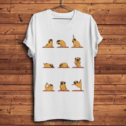 Pug Dog Yoga Funny t-shirt Men Summer New White Casual Short Sleeve Tshirt O-neck Hipster Streetwear t-shirt Unisex