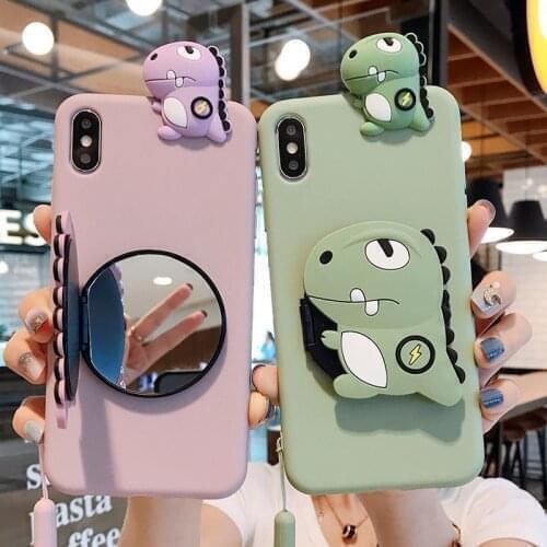 3D Cartoon dinosaur Mirror Phone Case For Samsung Galaxy A50 A51 A71 A70 A10 A01 A20 A30S A21S A31 A41 M21 M51 M31S Stand Cover