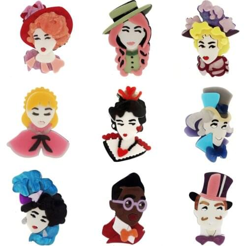 ZiccoWong Creative Elegant Design Figure Lady Brooch Pins For Women Girl Acrylic Personality Princess Magician Party Dress Gift