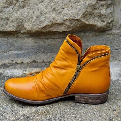 WHNB 2021 New Fashion Ankle Boots Women Autumn Winter Zipper Style Short Boots Vintage Punk Boots Shoes Ladies Flat Boots Woman