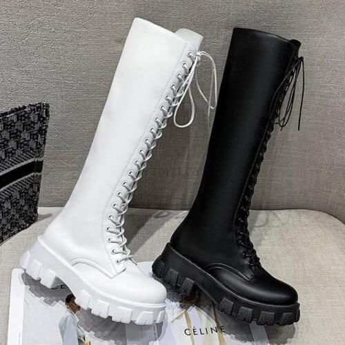 Womens Platform Knee High Boots Fashion Cross Tied Long Winter Plush Warm Motorcycle Round Toe Ytmtloy Botines De Mujer