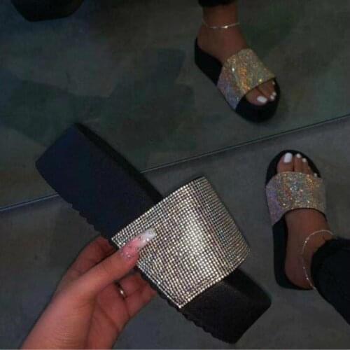 2020 Wild Fashion Ladies Spring Summer Women Waterproof Platform Thick Bottom Rhinestone Slippers Candy-colored Beach Sandals