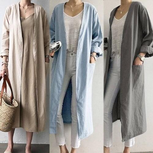 Womens X-Long Solid Trench Coats Korean Spring Autumn Pocket Long Sleeve Loose Cardigan Tops WDC7623