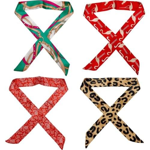 Luna&Dolphin Women Long Slim Small Scarf 100x4cm Geometry Print Imitated Twill Silk Chiffon Bag Ribbon Headbands Girls HairTie