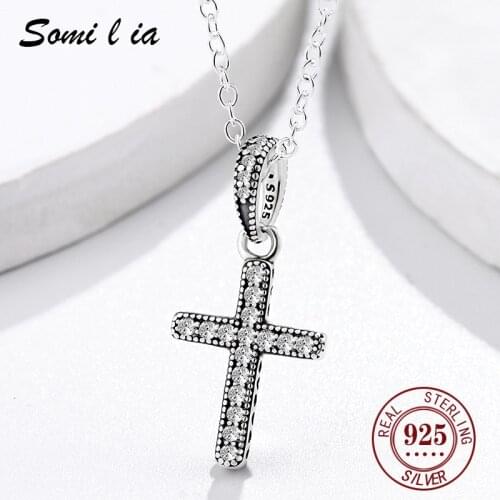 SOMILIA Luxury Jewelry 100% 925 Sterling Silver Cross Pendant Party Princess black 5A Cubic Zirconia Women Wedding Necklace