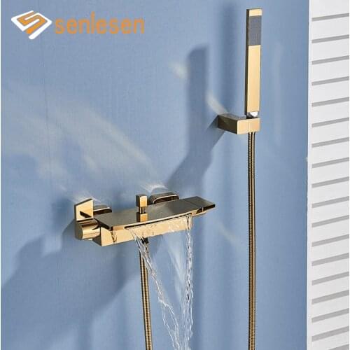 Senlesen Golden Waterfall Bathtub Faucet Brass ABS Shower Hand Hot and Cold Water Mixer Tap Para Bathroom Shower