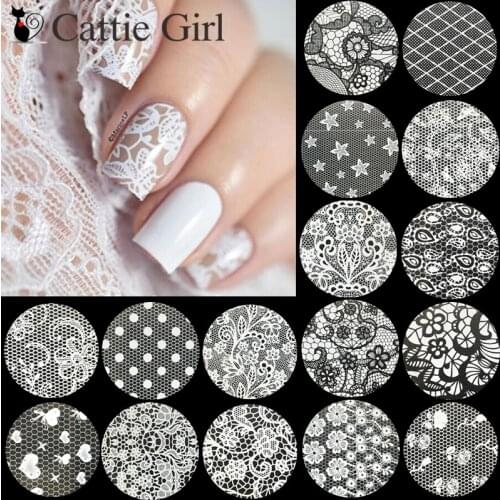 16 sheets Nails Foil Stickers Black White Lace Flowers Design Manicure Starry Sky Nail Art Transfer Paper Nails Art Decals