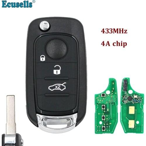 3 buttons Folding flip Remote Key 433MHz 4A chip For Fiat Egea Tipo 500X with uncut SIP22 blade