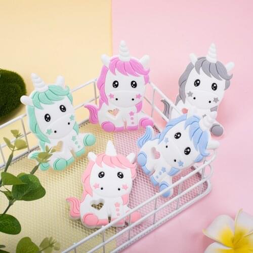 Sunrony 5pcs BPA Free Animal Silicone Teether Baby Teething Necklace Toy Food Grade Silicone Cartoon Nursing Tiny Rod