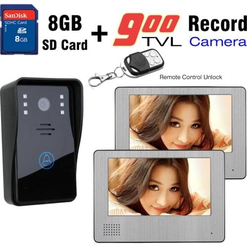 900TVL HD Camera Video Door Phone 7 inch LCD Monitor Video Intercom 8GB SD Card Record Remote Unlock video doorbell recording