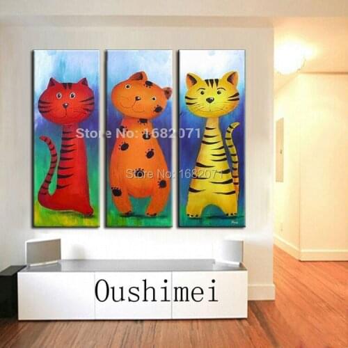 Free Shipping High Quality Modern Decorative Cartoon Cat Oil Painting Funny Animals Oil Painting For Baby Room Decorative