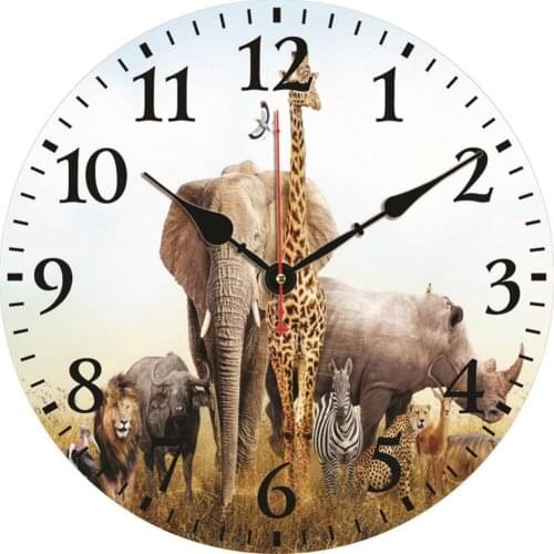 Silent Wall Clock Digital Wild Animal Giraffe Giraffe Elephant Lion Tiger Zebra Wall Art Decoration Wall Clock Vintage Style