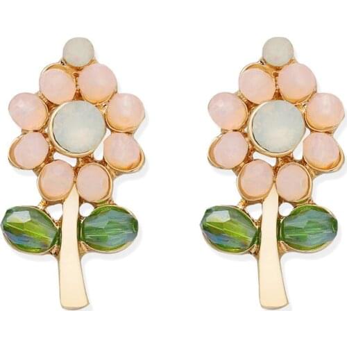 BK Fine Jewelry Pink White Resin Beads Earrings Cute Flower Style Loverly Women Summer Fresh Stud Ear Drop Party Birthday Gift