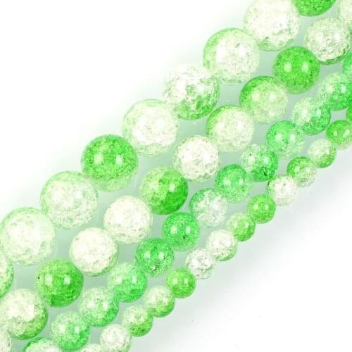 15"Strand Smooth Green And White Round Cracked Crystal Stone Beads Loose Spacer Beads For Jewelry Making Bracelet Neck 6-12mm