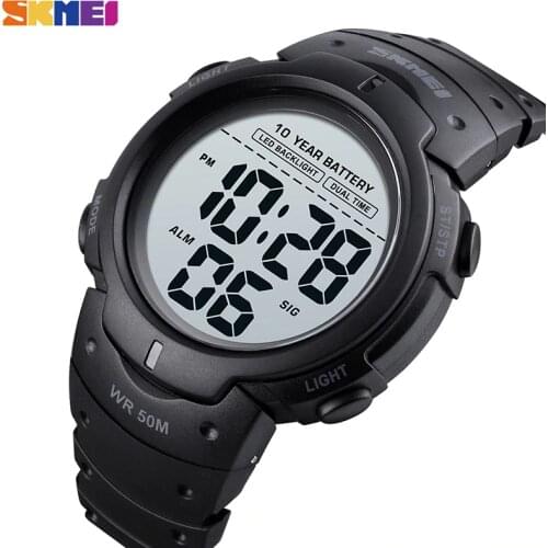 SKMEI LED Dual Time Watch Men Ten Year Battery Digital Mens Wristwatches Waterproof 12 24 Hours Alarm Clock montre homme 1561