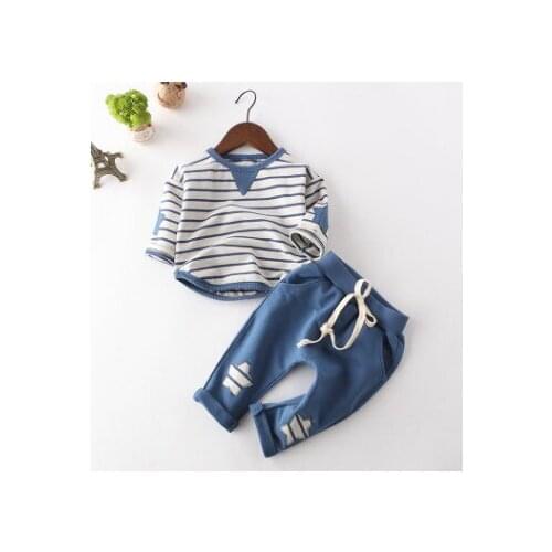 Kids Boys' Sets Striped Cartoon Cute T-Shirt and Pant for Small and Medium Children Wholesale Autumn 2020