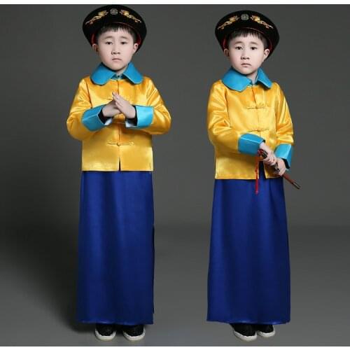 Childrens Ancient Costume Chinese Folk Dance Hanfu Qing Dynastys Imperial Guards' Clothing for Cosplay Stage Performance