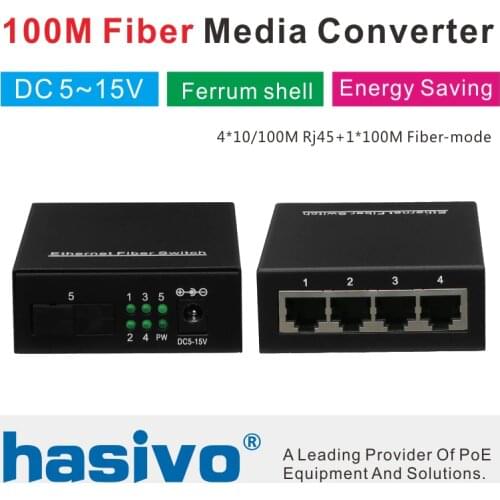 10/100M Fast Ethernet switch Ethernet Fiber Optical Media Converter Single Mode 4*RJ45 UTP and 1*SC fiber Port