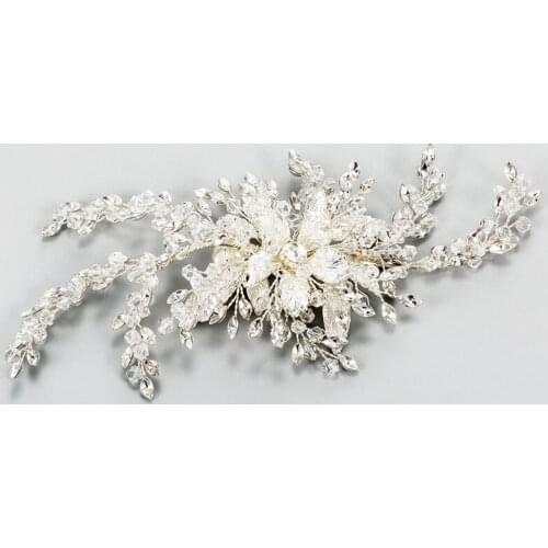 SLBRIDAL Handmade Alloy Crystal Rhinestone Flower Wedding Hair Clip Barrettes Bridal Headpiece Hair accessories Women Jewelry